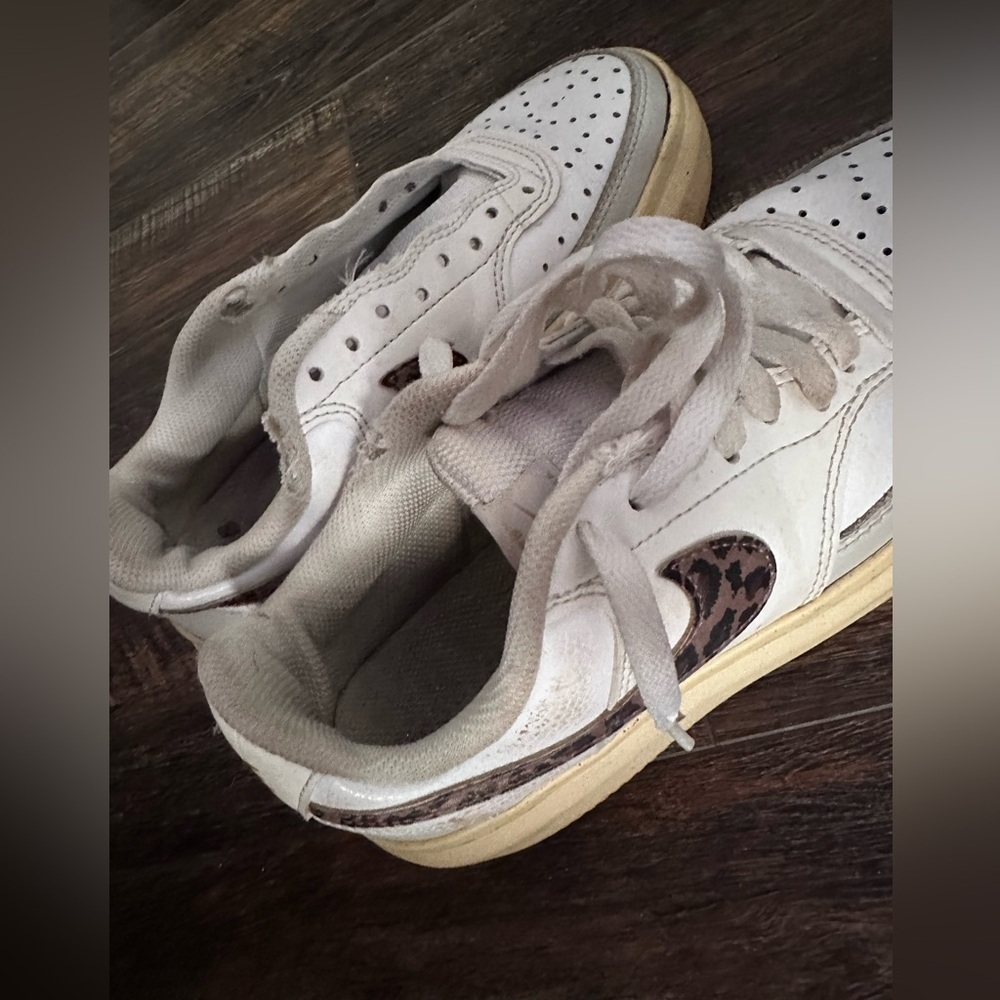 White Nike Sneakers with Leopard Print Accent